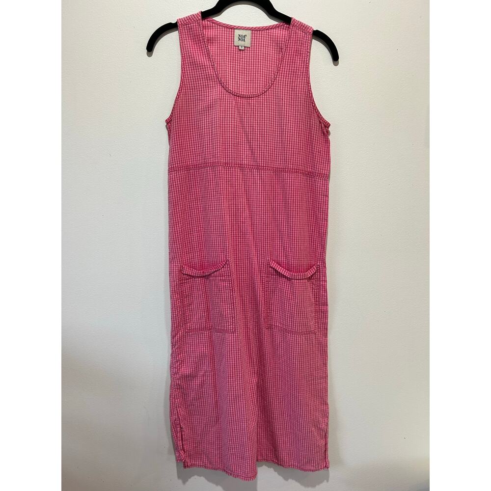 Noa Noa gingham dress size S pink white midi length casual beach summer cottage